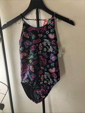 The Children's Place Black Neon Unicorn One-Piece Swimsuit